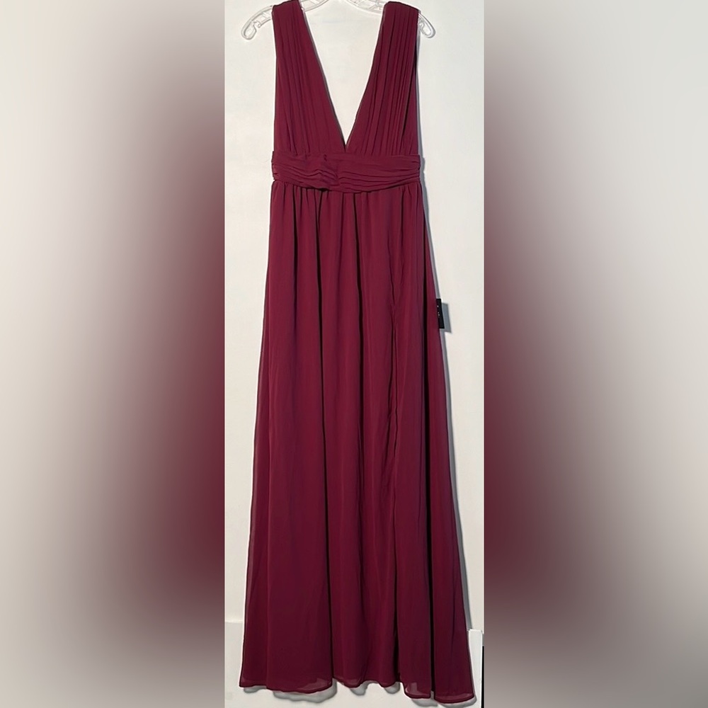 LULUS NWT Heavenly Hues Burgundy Evening/Bridesmaid V-Neck Goddess Maxi Dress M - Picture 4 of 16